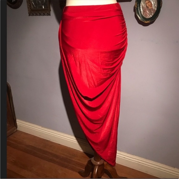 Missguided Slinky Disco Asymmetrical Red Smoldering Smoking Hot Midi Skirt 6 - Picture 7 of 16